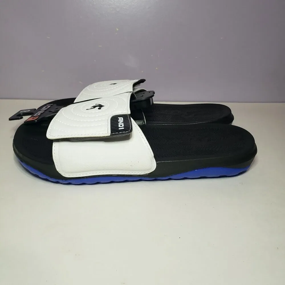 AND1 NWT White Black Men's Unisex Slides Slip On Sandals Sz 8